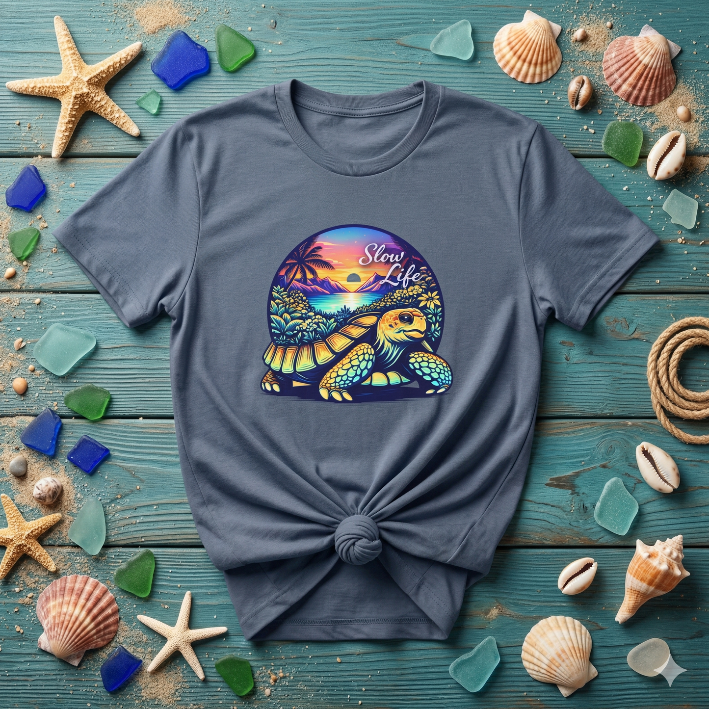 Slow Life Shirt, Sea Turtle Beach Tee, Coastal Vibes Shirt, Ocean Aesthetic Shirt, Tropical Sunset Shirt, Relaxed Beach Shirt