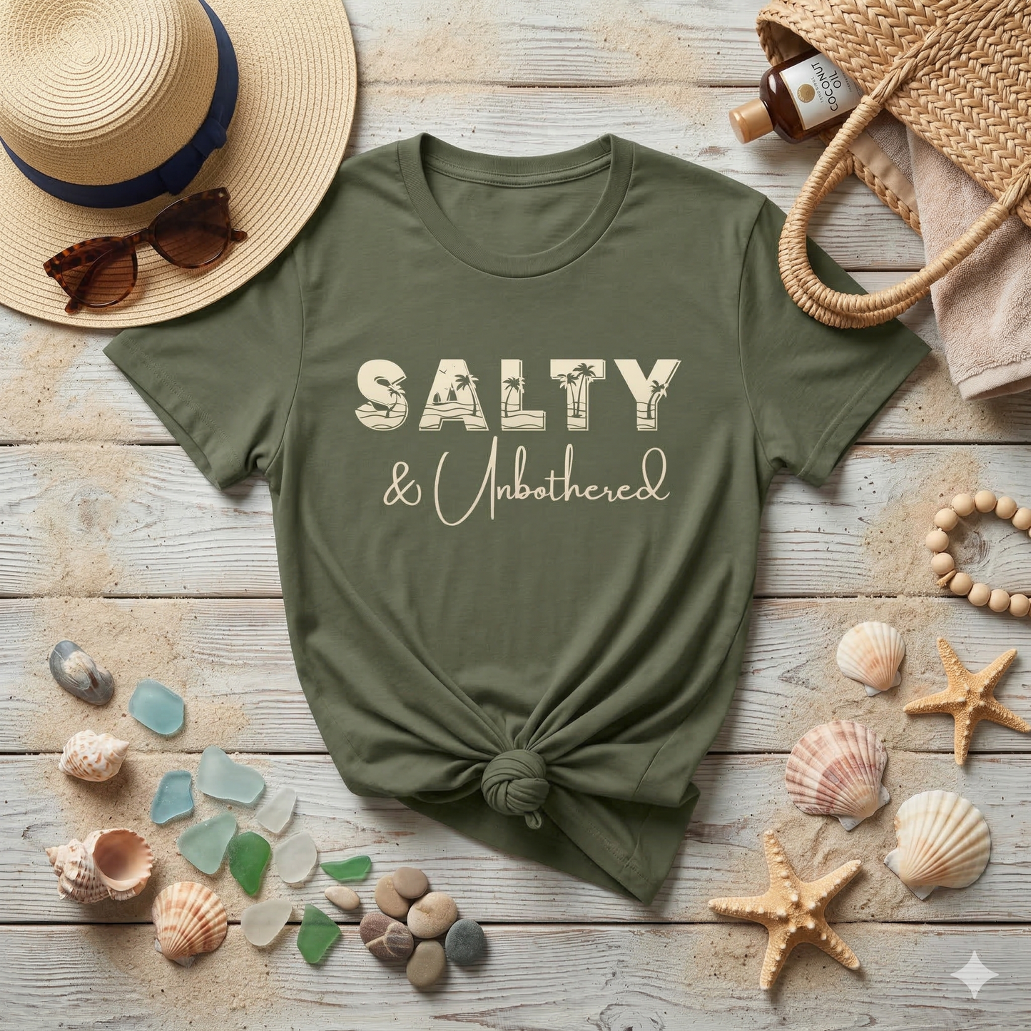 Salty & Unbothered Shirt, Beach Graphic Tee, Summer Vibes Shirt, Coastal Aesthetic T-Shirt, Funny Beach Shirt Women, Vacation Outfit Top