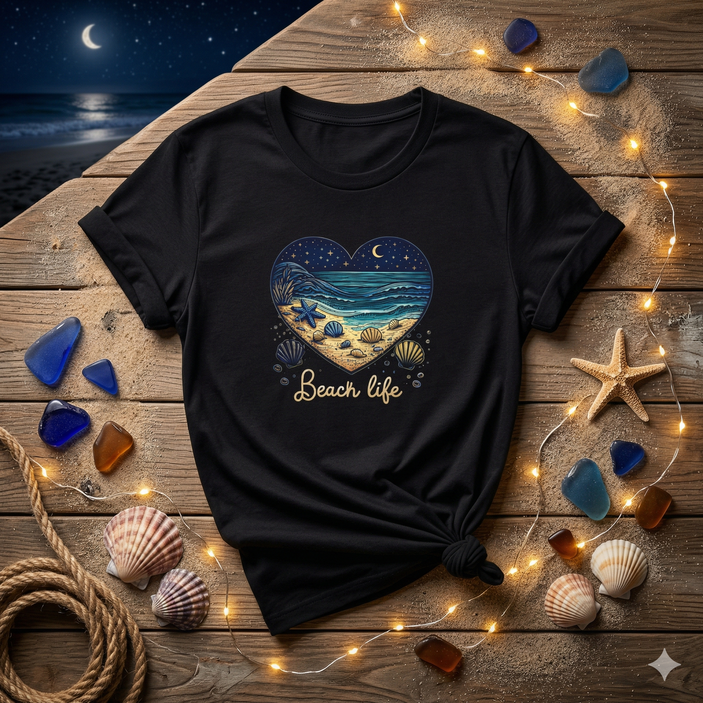 Beach Life Shirt, Coastal Night Beach Tee, Ocean Waves Shirt, Beach Aesthetic Shirt, Seashell Graphic Tee, Coastal Vibes Shirt