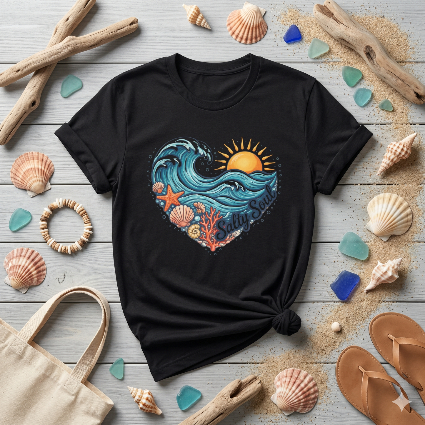 Salty Soul Ocean Shirt, Beach Wave Heart Tee, Coastal Graphic Shirt, Summer Beach Shirt, Ocean Lover Gift, Seaside Vibes Tee