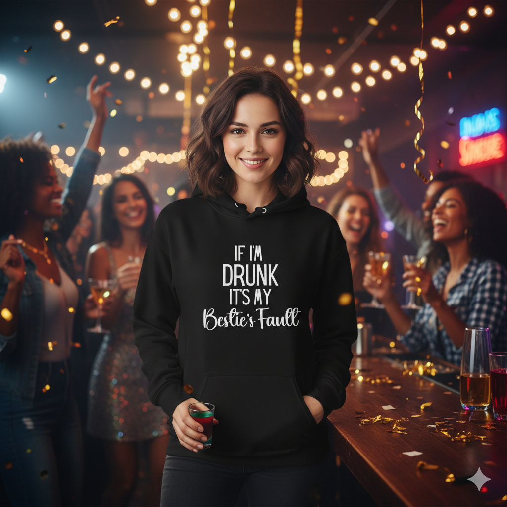 Matching Bestie Hoodies, If I'm Drunk, Blame my Bestie and I'm The Bestie Hoodies for Best Friends, Funny Bestie Hoodies