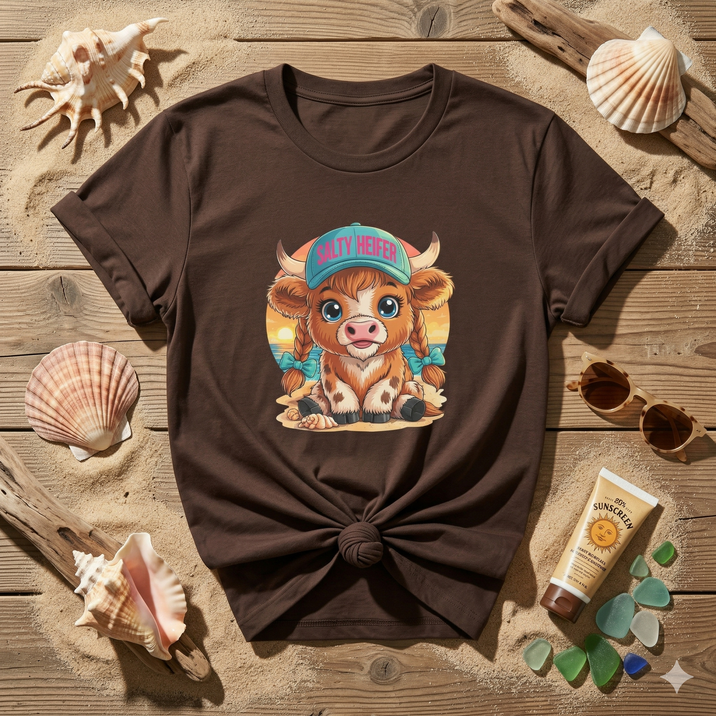 Salty Heifer Beach Shirt, Cute Cow Beach Tee, Highland Cow Summer Shirt, Funny Beach Cow Shirt, Coastal Cow Graphic Tee, Summer Vacation Shirt