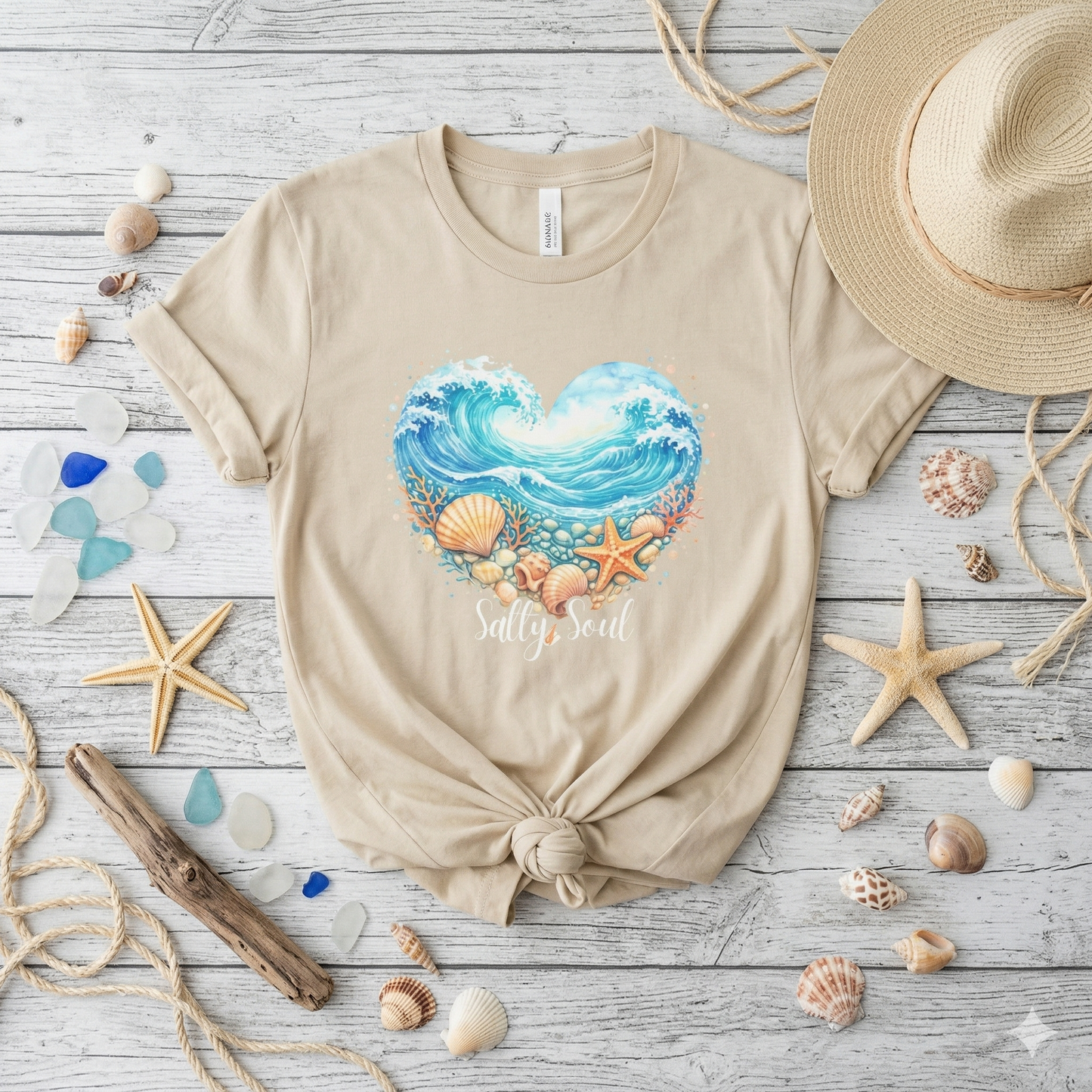 Salty Soul Shirt, Ocean Wave Heart Tee, Beach Aesthetic Shirt, Coastal Vibes Graphic Tee, Boho Beach Shirt, Summer Ocean Lover Gift