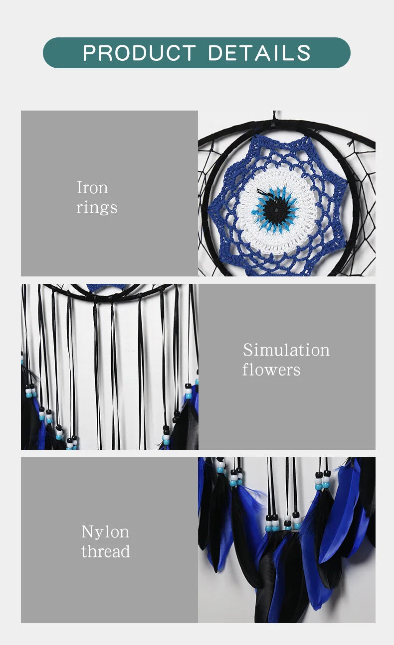 Evil Eye Dream Catcher Boho Room Decor Handmade Eye Wall Decor Blue Feather Dreamcatcher Wall Hanging Wall Art  Living Room Gift