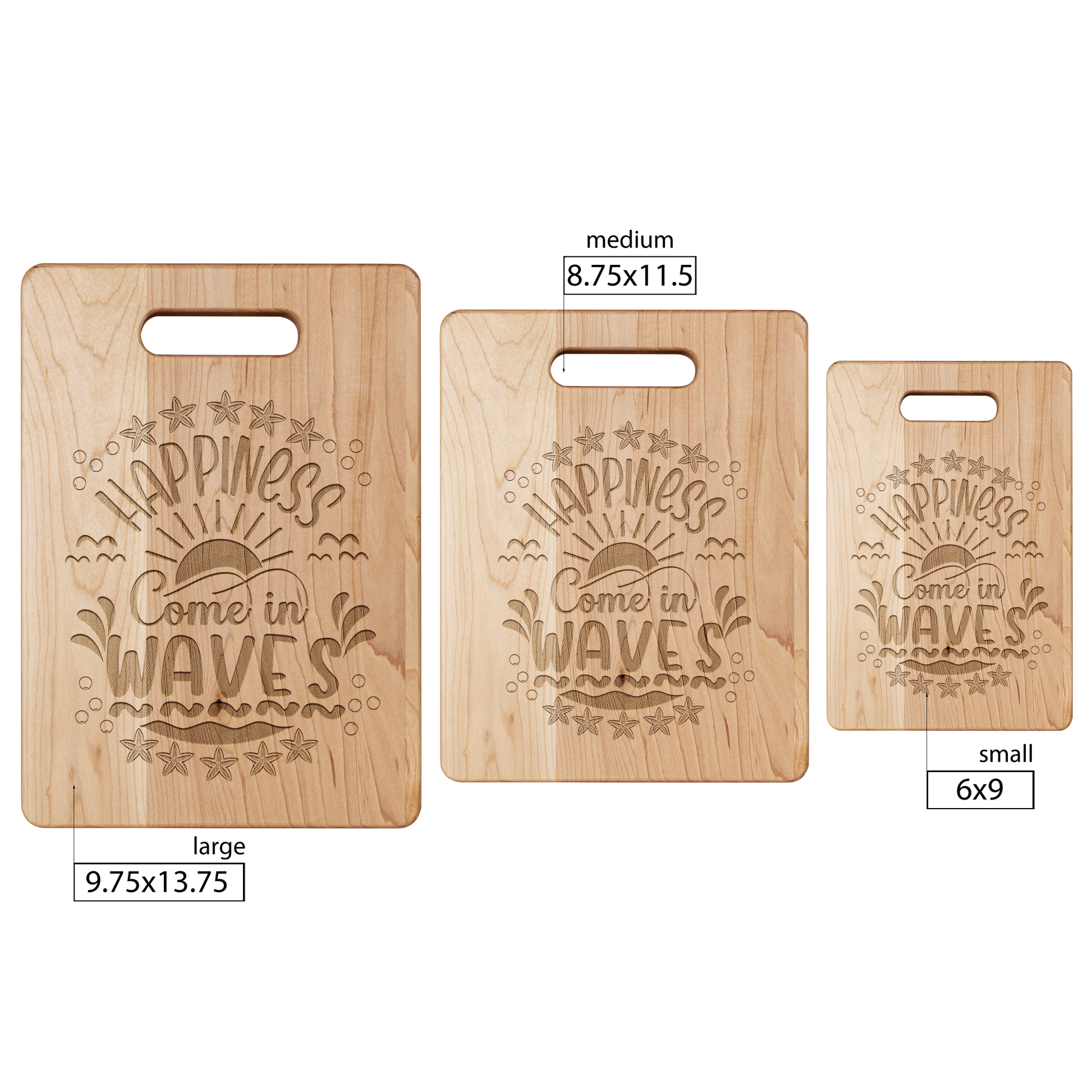 Happiness_Comes_in_Waves_Cutting_Board_Maple_V_Size_Options_Mockup.png