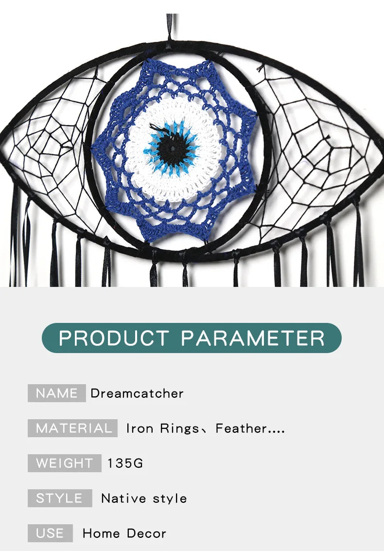 Evil Eye Dream Catcher Boho Room Decor Handmade Eye Wall Decor Blue Feather Dreamcatcher Wall Hanging Wall Art  Living Room Gift