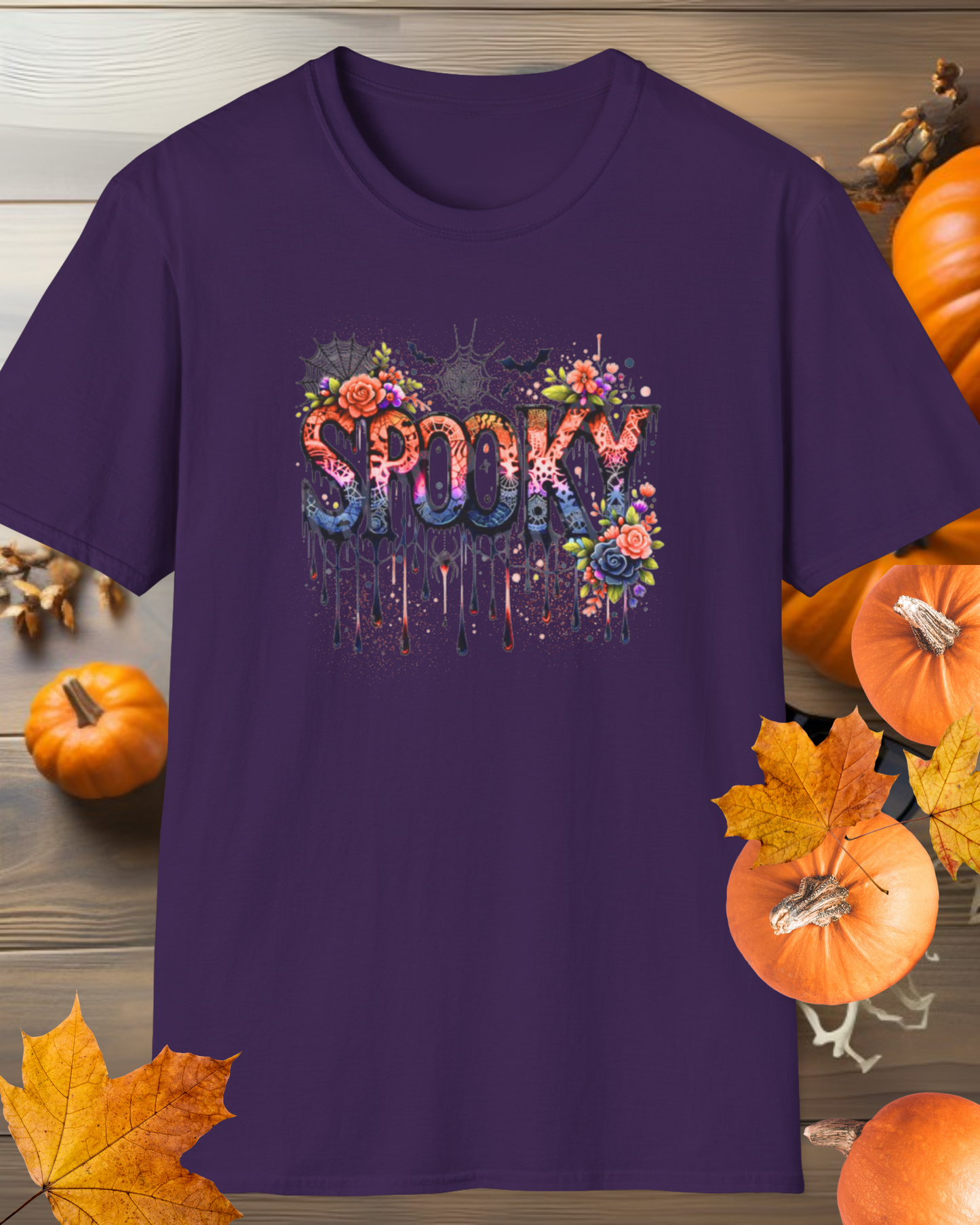 Spooky Floral Unisex Softstyle T-Shirt | Halloween Tees | Fall Fashion | Casual Wear | Gift for All