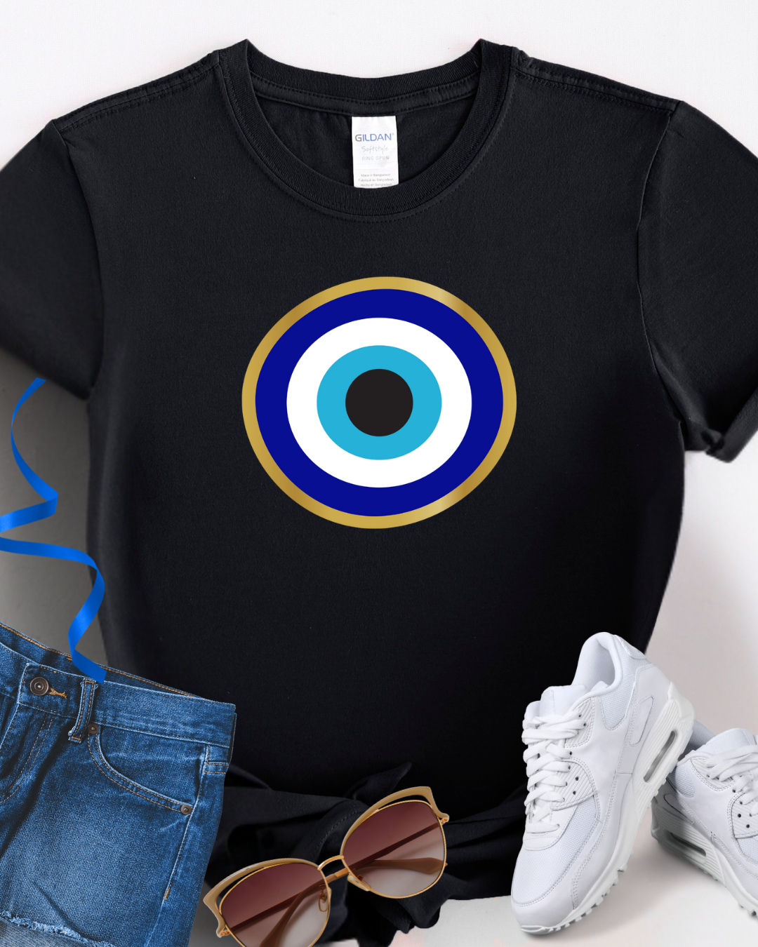 Chic Evil Eye Symbol Women's Tee, Boho Style Shirt, Gift for Her, Casual Summer Top, Spiritual Protection Tee