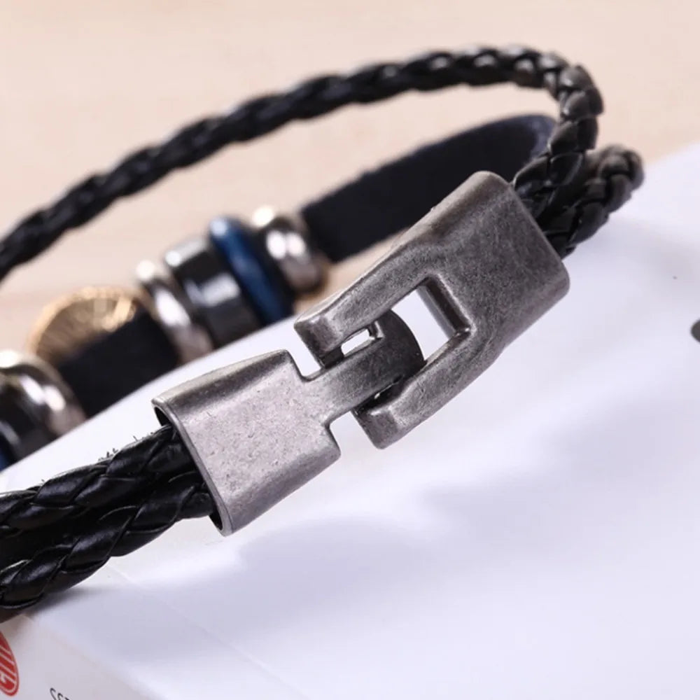 Evil Eye Bracelet Vintage Multi Layer Leather Braided Bracelet Blue Eye Alloy Split Buckle Men's Bracelet