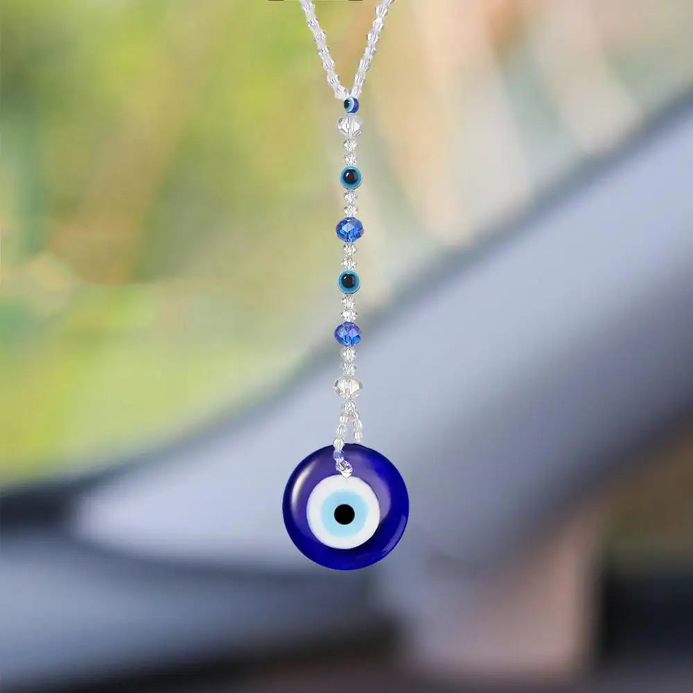 Evil Eye Car Mirror Charm – Blue Protection Beaded Hanging Ornament