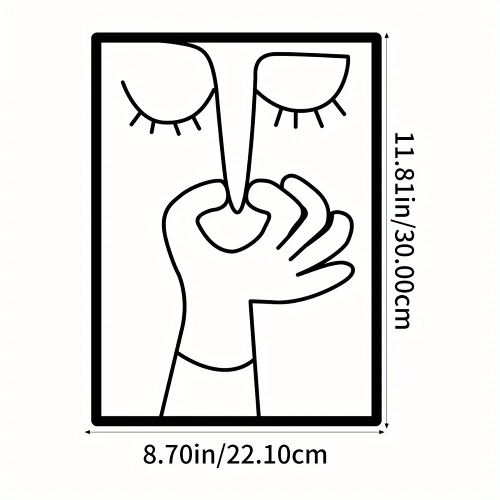 Funny Abstract Face Metal Wall Art, Minimalist Bathroom Wall Decor, Modern Line Art Face, Quirky Contemporary Home Decor