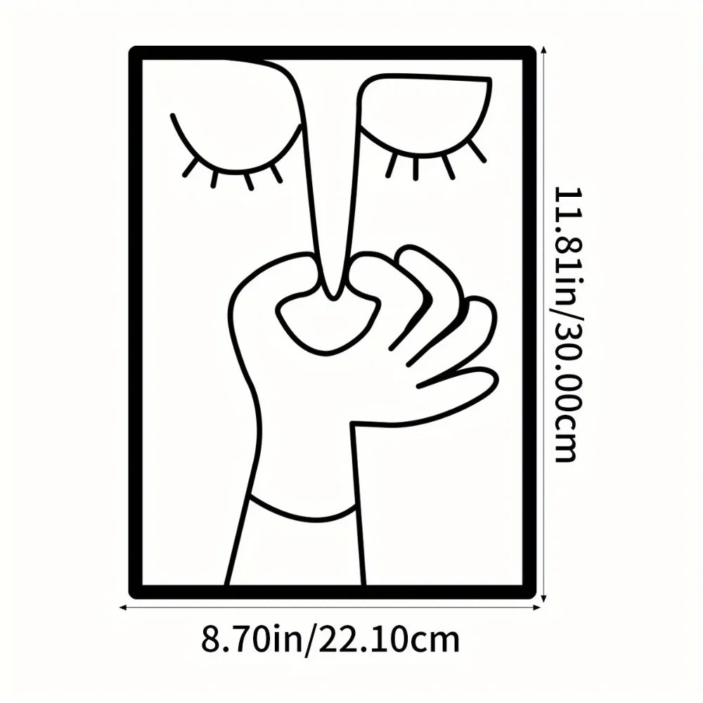 Funny Abstract Face Metal Wall Art, Minimalist Bathroom Wall Decor, Modern Line Art Face, Quirky Contemporary Home Decor