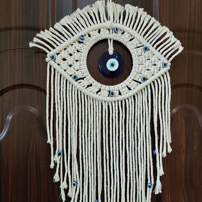 Evil Eye Macrame Wall Hanging | Boho Protection Decor | Spiritual Home Decor | Nazar Amulet Wall Art | Neutral Aesthetic Room Decor