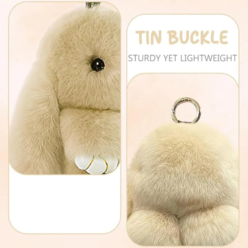 Bunny Keychain with Tin,Handmade Soft Bunny Pompom Keychain Charms,Bunny Keychain Plush,bunny keychain