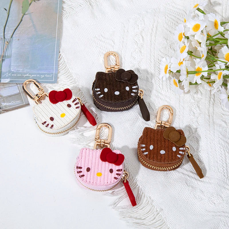 Cute Kitty Coin Purse Keychain, Mini Zipper Wallet, Kawaii Cat Face Pouch