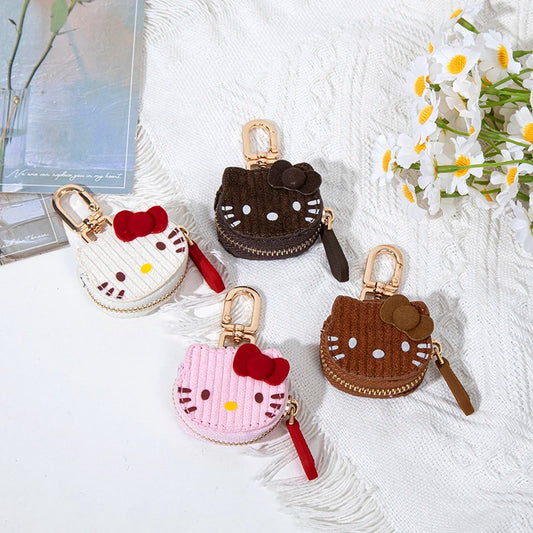 Cute Kitty Coin Purse Keychain, Mini Zipper Wallet, Kawaii Cat Face Pouch