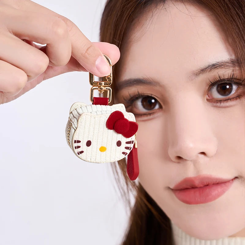 Cute Kitty Coin Purse Keychain, Mini Zipper Wallet, Kawaii Cat Face Pouch