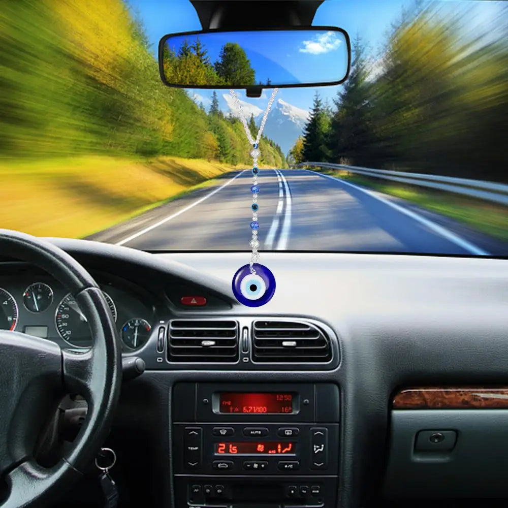 Evil Eye Car Mirror Charm – Blue Protection Beaded Hanging Ornament