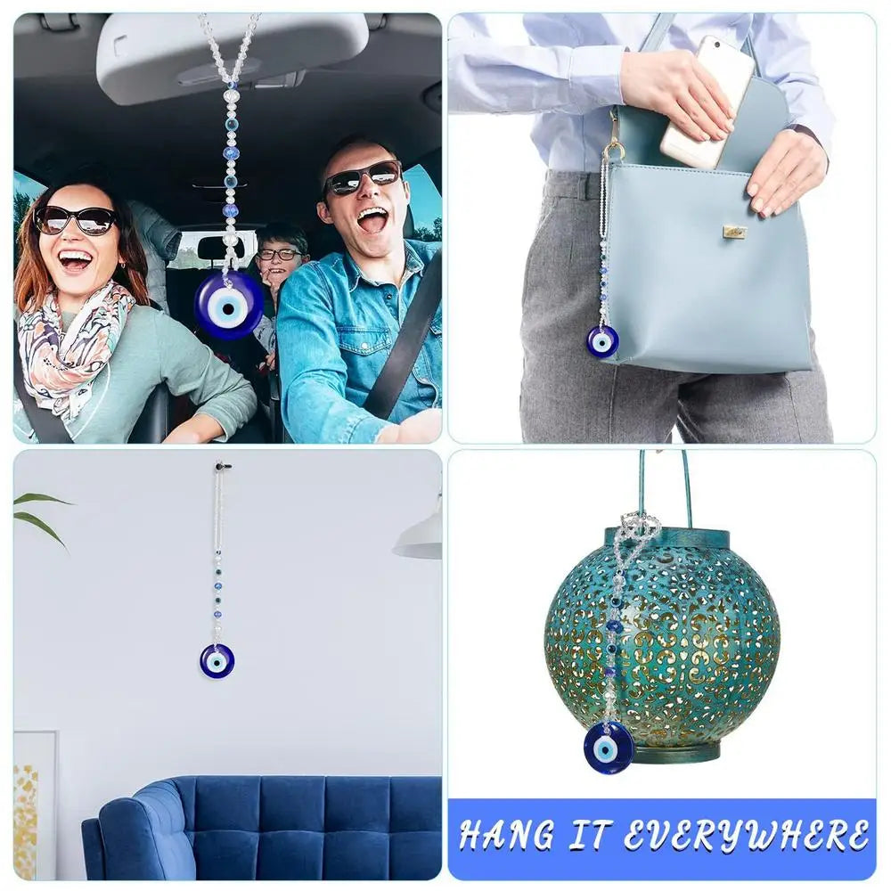 Evil Eye Car Mirror Charm – Blue Protection Beaded Hanging Ornament