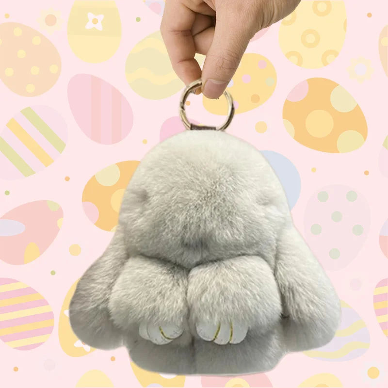 Bunny Keychain with Tin,Handmade Soft Bunny Pompom Keychain Charms,Bunny Keychain Plush,bunny keychain