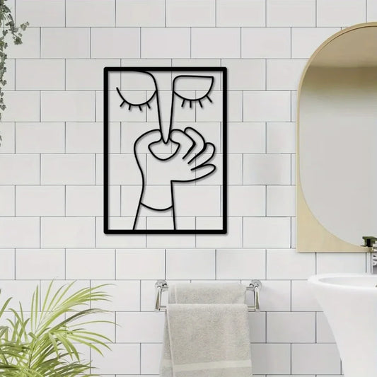 Funny Abstract Face Metal Wall Art, Minimalist Bathroom Wall Decor, Modern Line Art Face, Quirky Contemporary Home Decor