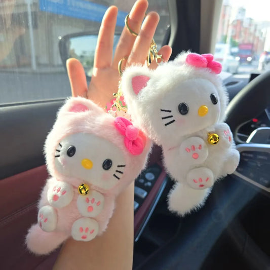 Plush Kitty Keychain, Kawaii Cat Bag Charm, Backpack & Purse Accessory, Soft Cute Keychain (Single or Set)