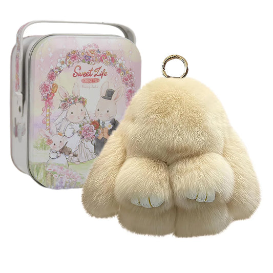Bunny Keychain with Tin,Handmade Soft Bunny Pompom Keychain Charms,Bunny Keychain Plush,bunny keychain