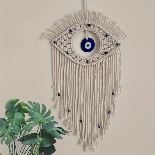 Evil Eye Macrame Wall Hanging | Boho Protection Decor | Spiritual Home Decor | Nazar Amulet Wall Art | Neutral Aesthetic Room Decor