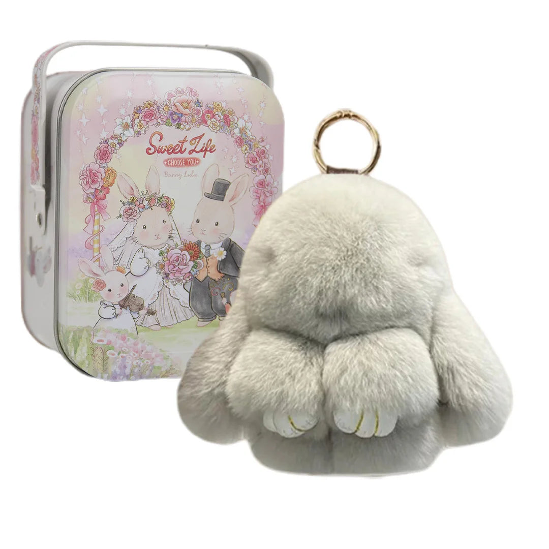 Bunny Keychain with Tin,Handmade Soft Bunny Pompom Keychain Charms,Bunny Keychain Plush,bunny keychain