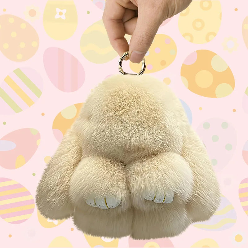 Bunny Keychain with Tin,Handmade Soft Bunny Pompom Keychain Charms,Bunny Keychain Plush,bunny keychain