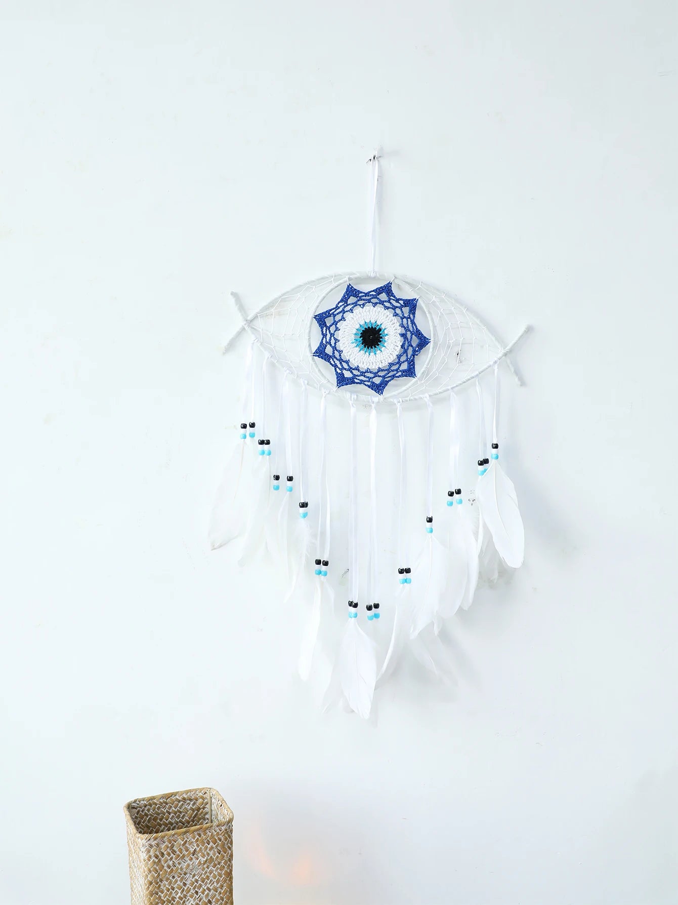 Evil Eye Dream Catcher Boho Room Decor Handmade Eye Wall Decor Blue Feather Dreamcatcher Wall Hanging Wall Art  Living Room Gift