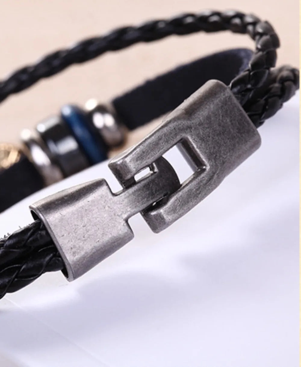 Evil Eye Bracelet Vintage Multi Layer Leather Braided Bracelet Blue Eye Alloy Split Buckle Men's Bracelet