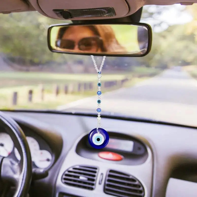 Evil Eye Car Mirror Charm – Blue Protection Beaded Hanging Ornament