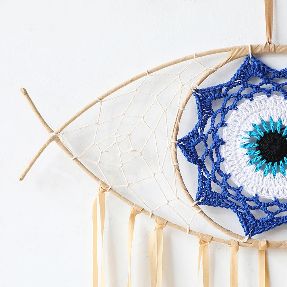 Evil Eye Dream Catcher Boho Room Decor Handmade Eye Wall Decor Blue Feather Dreamcatcher Wall Hanging Wall Art  Living Room Gift