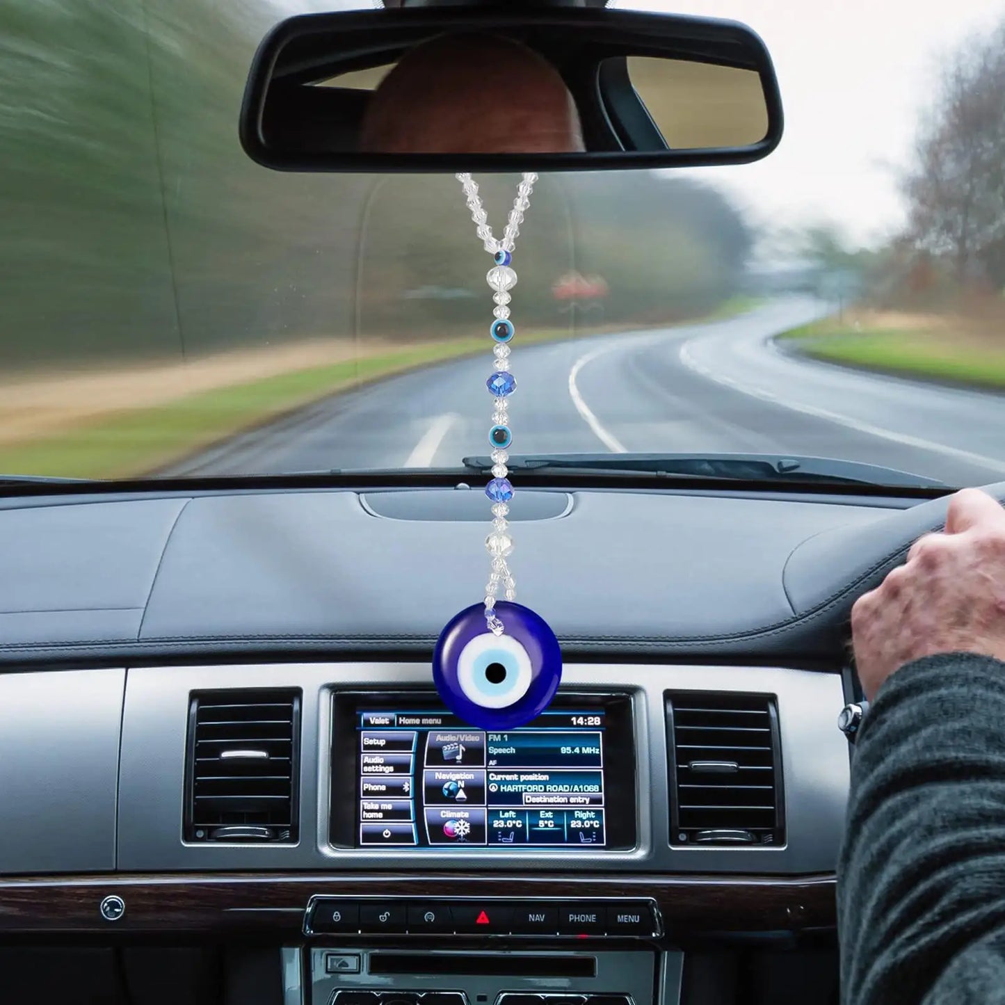 Evil Eye Car Mirror Charm – Blue Protection Beaded Hanging Ornament