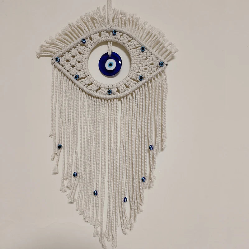 Evil Eye Macrame Wall Hanging | Boho Protection Decor | Spiritual Home Decor | Nazar Amulet Wall Art | Neutral Aesthetic Room Decor