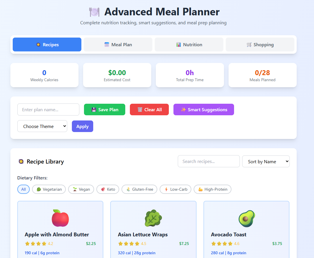 Interactive Advanced Meal Planner App – Smart Meal Planning, Calorie Count, Grocery List & Food Tracker (Digital Download)