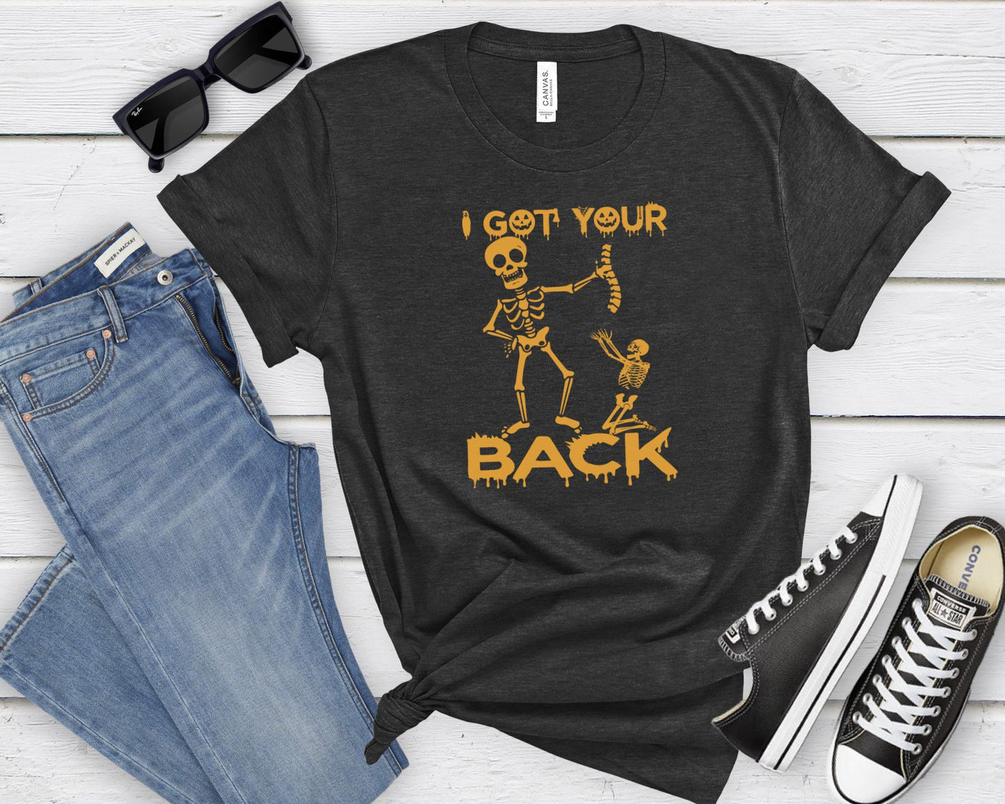 Got your Back Skeleton T-shirt, Halloween Shirt, Funny Fall Shirt, Women's Short Sleeve Tee