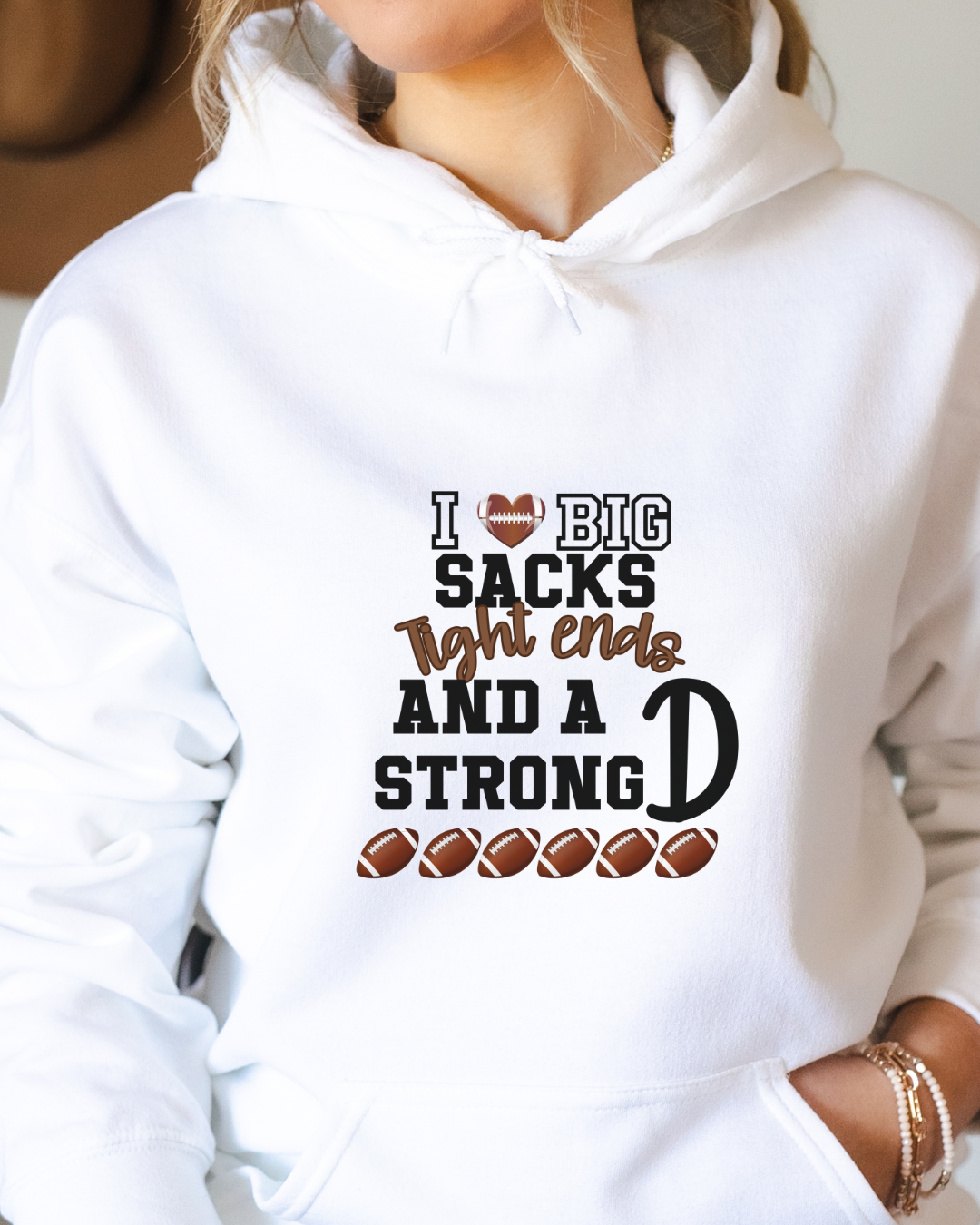 I Love Big Sacks Tight Ends And A Strong D Football Unisex Heavy Blend™ Hooded Sweatshirt, Football Season Hoodie