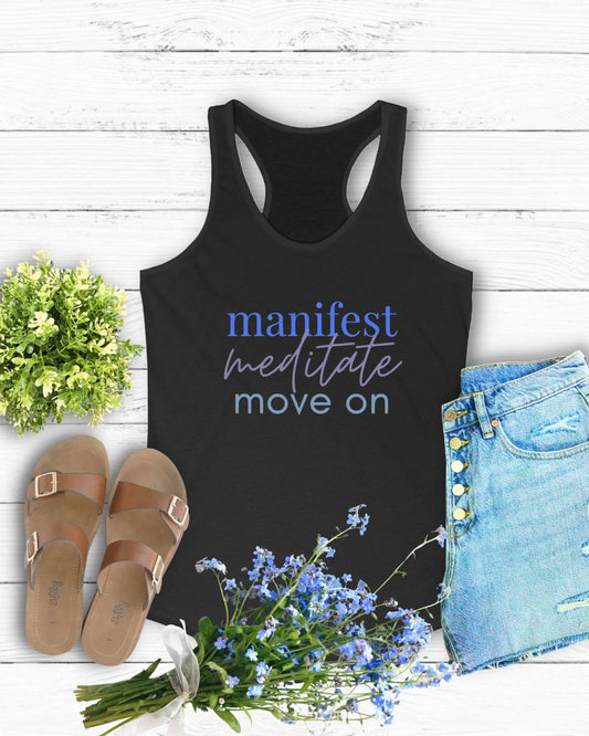 Manifest Meditate Move On Racerback Tank | Yoga Apparel, Inspirational Workout Top, Fitness Gift, Motivational Tank, Self-Care Clothing