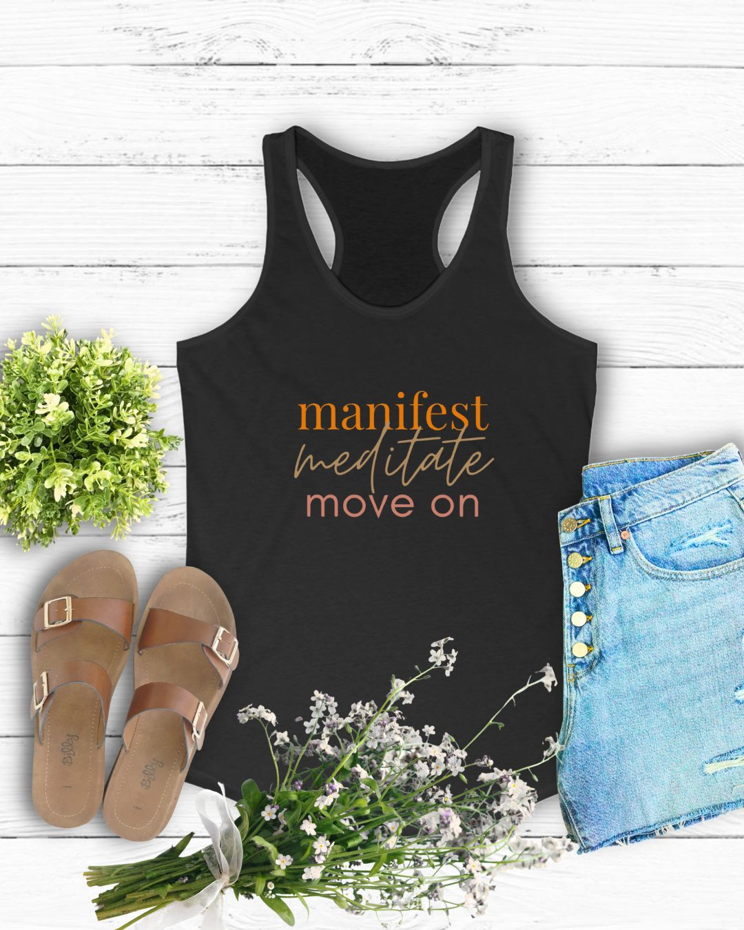 Manifest Meditate Move On Racerback Tank | Inspirational Workout Top, Yoga Shirt, Gift for Her, Mindfulness Apparel, Summer Activewear
