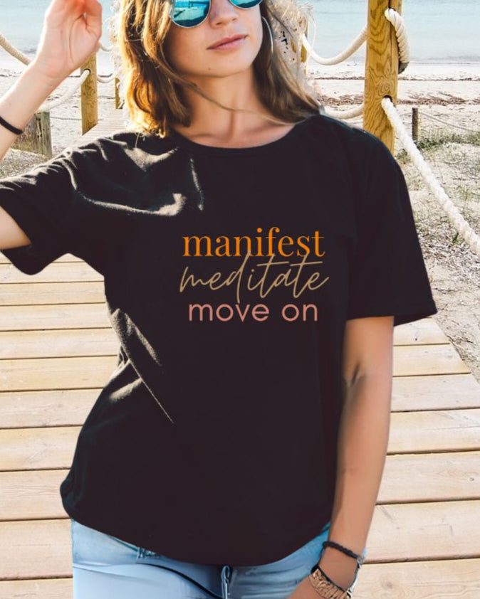Manifest Meditate Move On Women's Softstyle Tee, Motivational Shirt, Gift for Mindfulness Lovers, Yoga Apparel, Inspirational Top