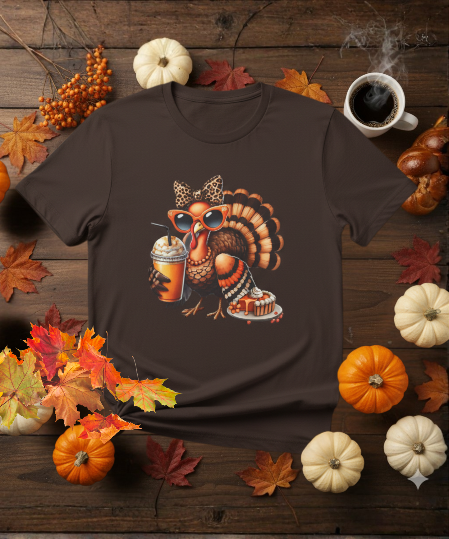 Fall Turkey Coffee Queen Sweatshirt | Leopard Bow Thanksgiving Shirt | Cute Autumn Graphic Tee | Pumpkin Pie & Latte Lover Top