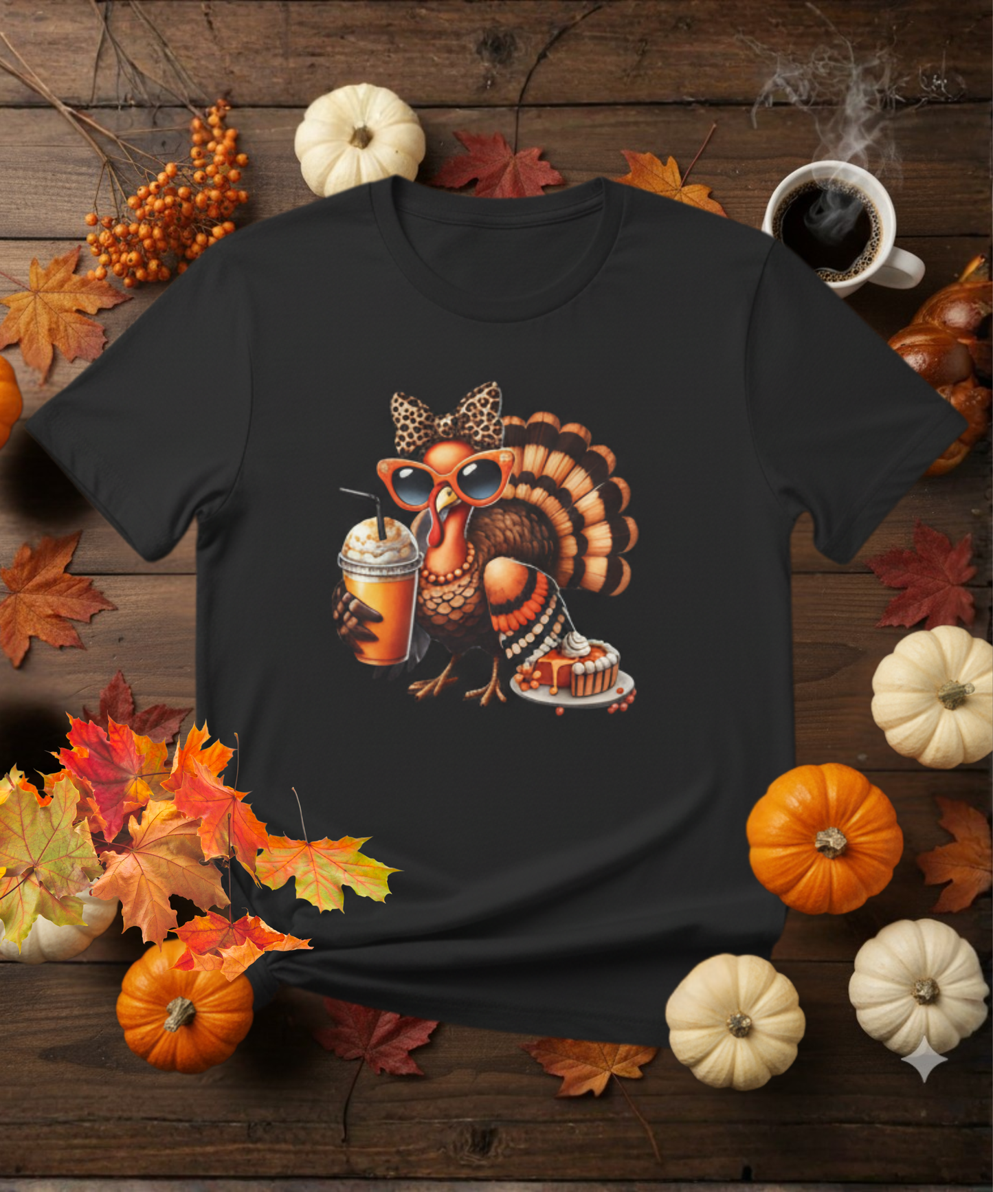 Fall Turkey Coffee Queen Sweatshirt | Leopard Bow Thanksgiving Shirt | Cute Autumn Graphic Tee | Pumpkin Pie & Latte Lover Top