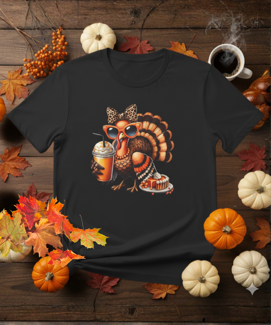 Fall Turkey Coffee Queen Sweatshirt | Leopard Bow Thanksgiving Shirt | Cute Autumn Graphic Tee | Pumpkin Pie & Latte Lover Top