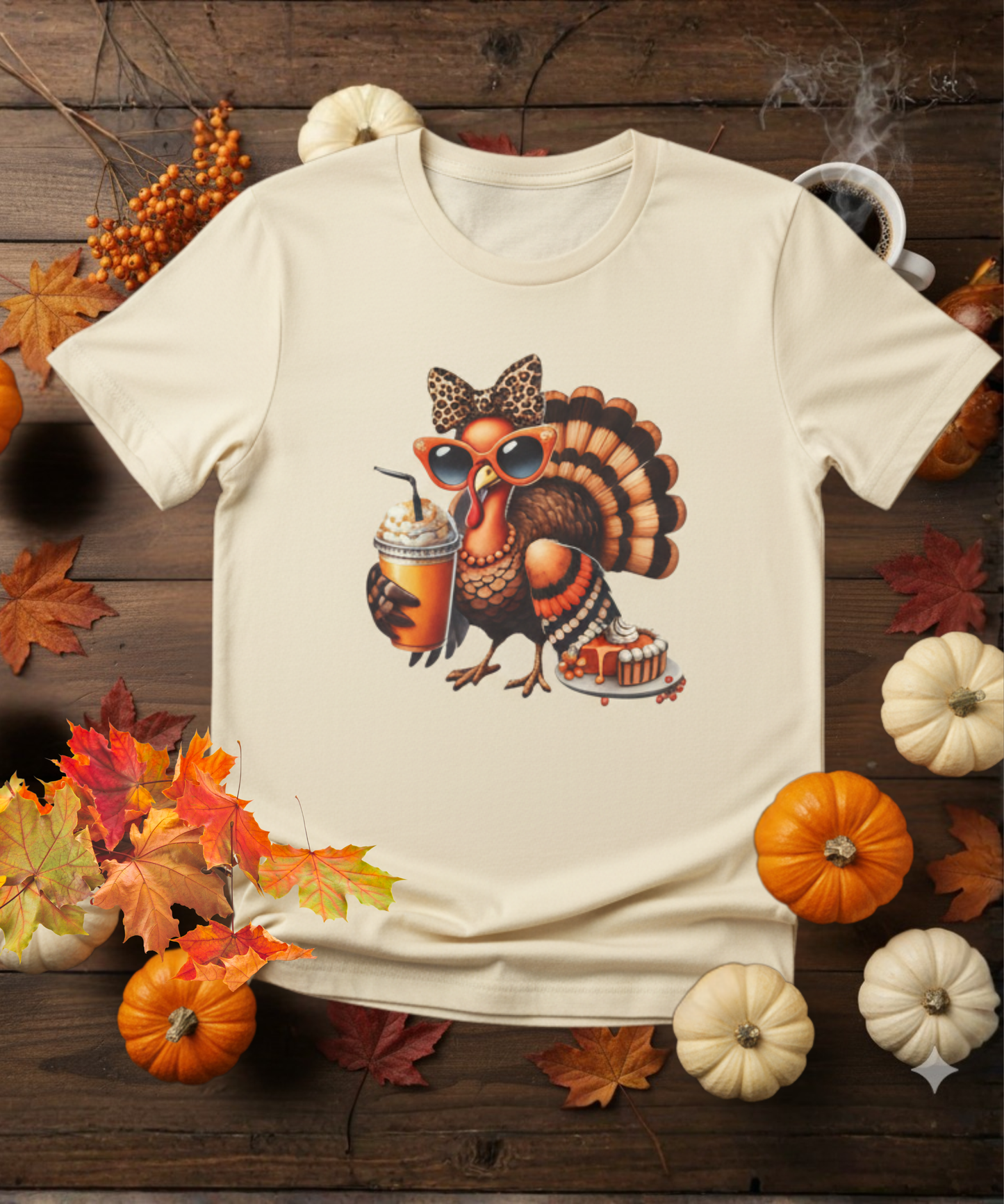 Fall Turkey Coffee Queen Sweatshirt | Leopard Bow Thanksgiving Shirt | Cute Autumn Graphic Tee | Pumpkin Pie & Latte Lover Top