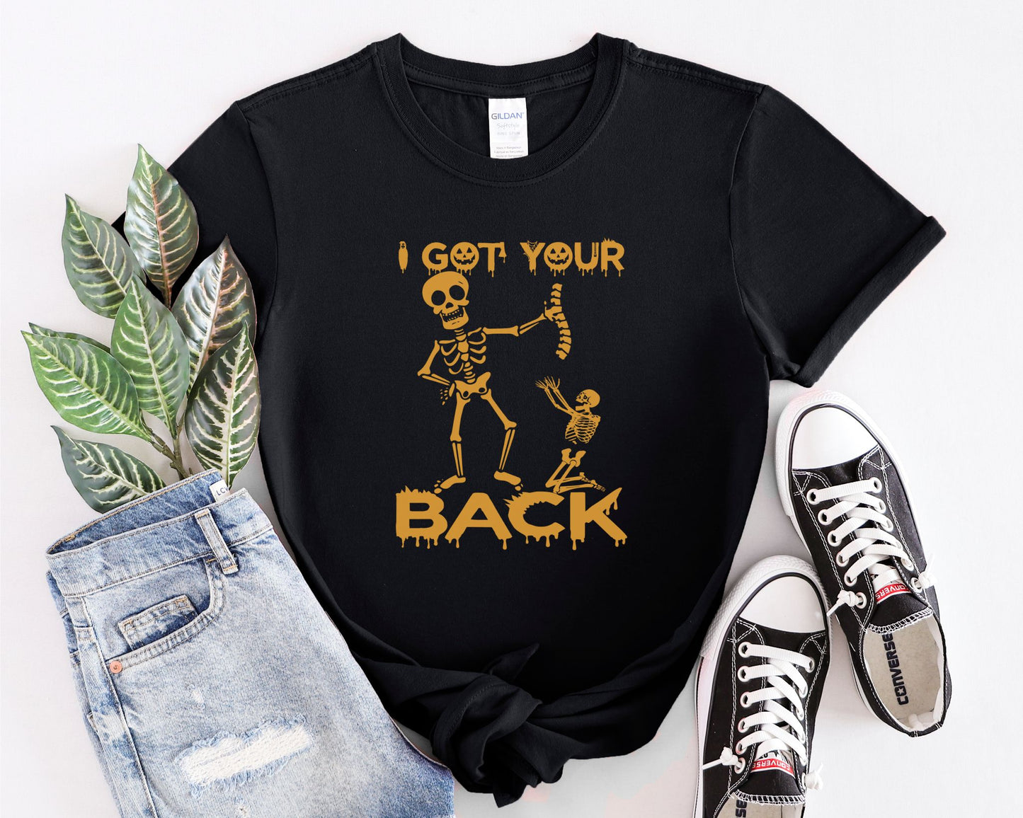 Got your Back Skeleton T-shirt, Halloween Shirt, Funny Fall Shirt, Women's Short Sleeve Tee