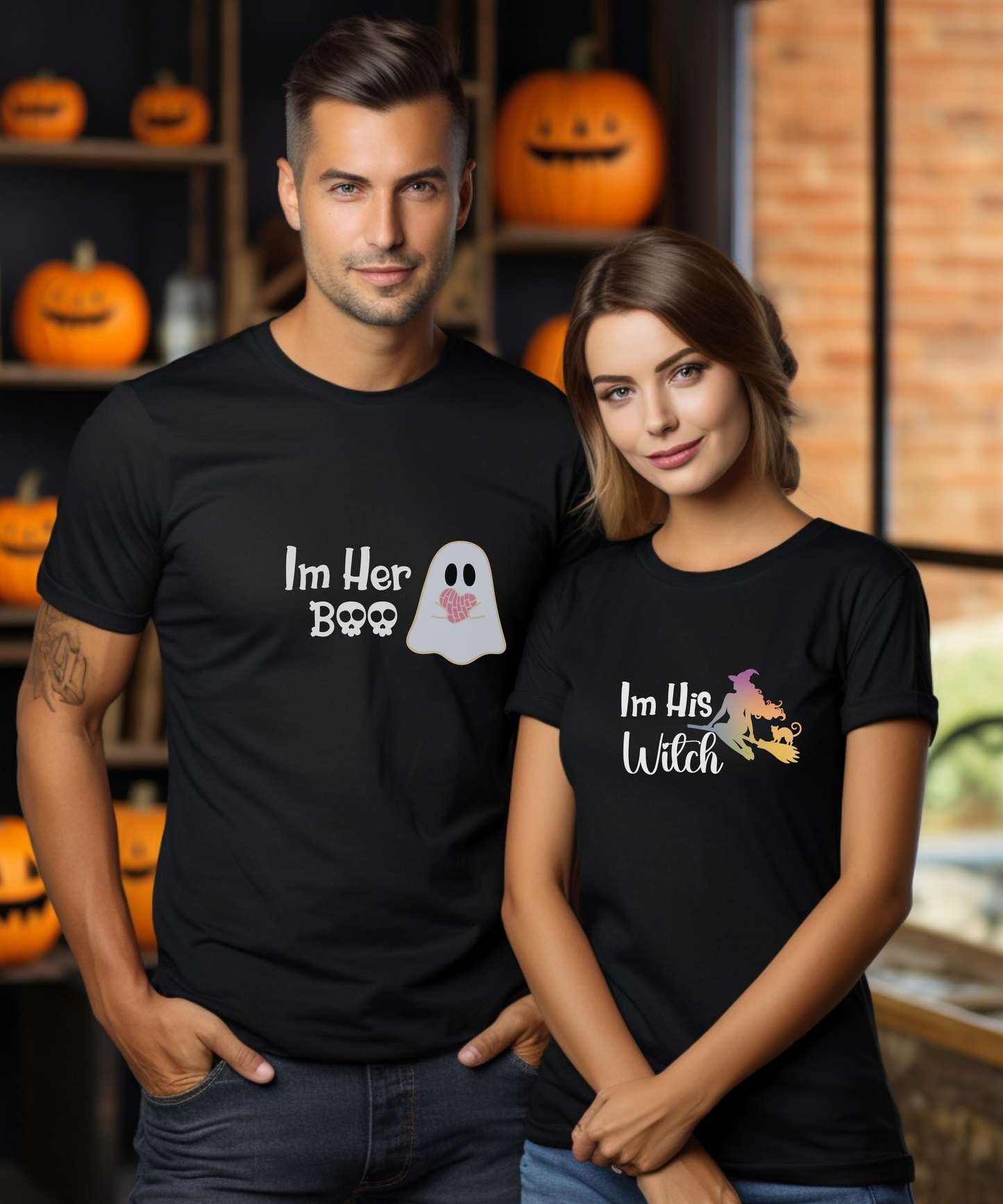 I'm His Witch Halloween Couples Matching T Shirt,  Unisex Short Sleeve Tee