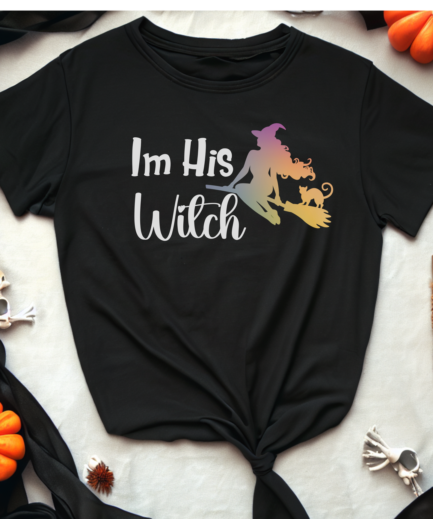 I'm His Witch Halloween Couples Matching T Shirt,  Unisex Short Sleeve Tee