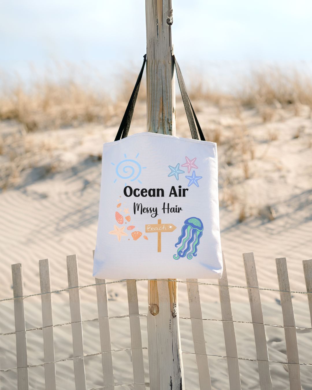 Ocean Air, Messy Hair Tote Bag, Beach Bag, Travel Bag, or Vacation Bag
